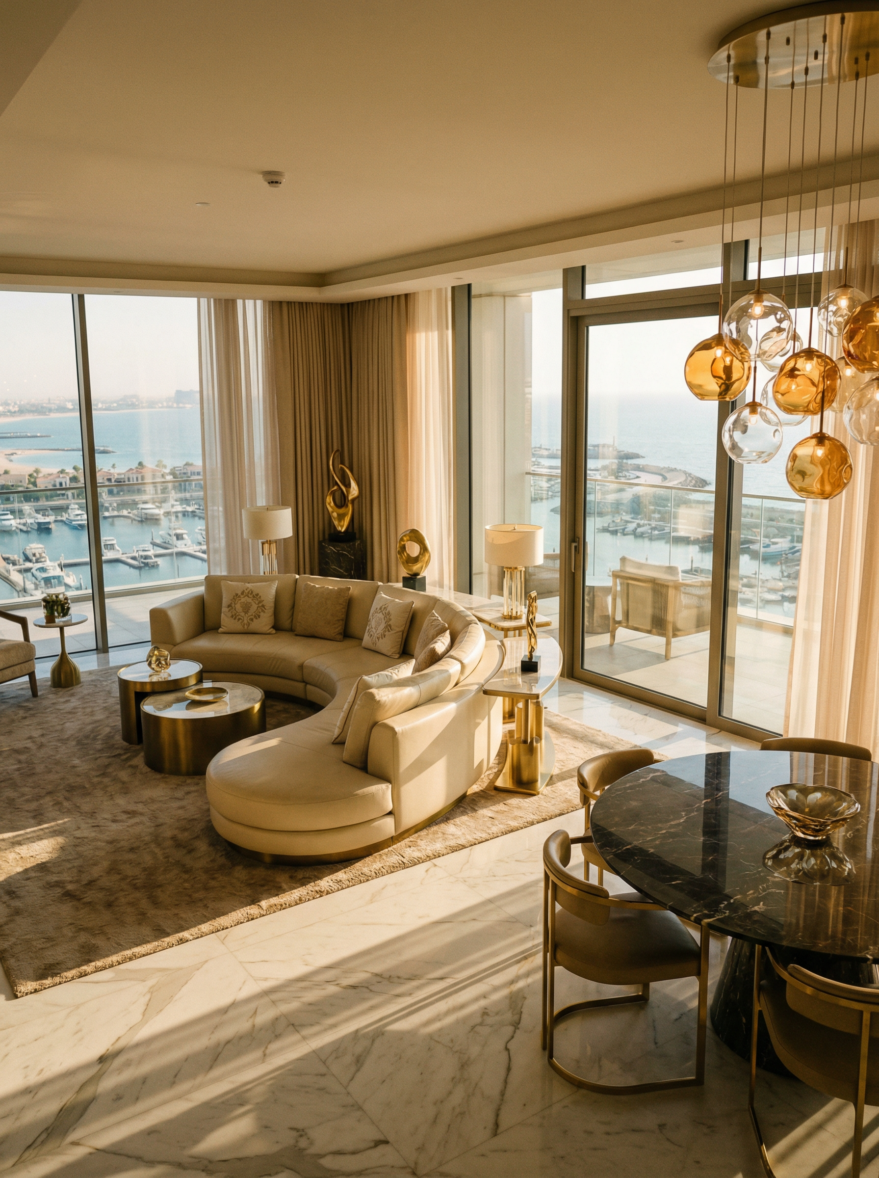 Penthouses Marina Dubaï — design intérieur luxe marbre Calacatta