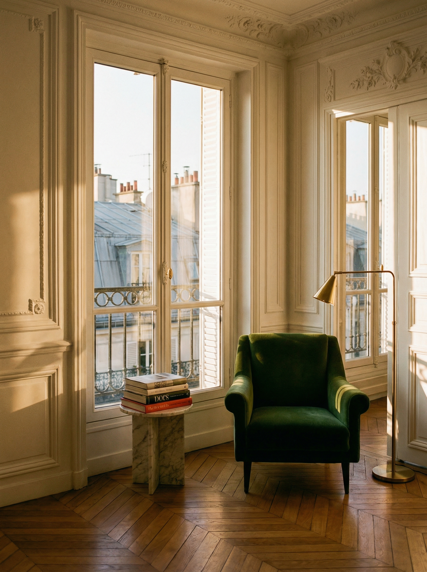 Neriah studio architecture intérieure Paris 2026 — fauteuil velours toits Paris