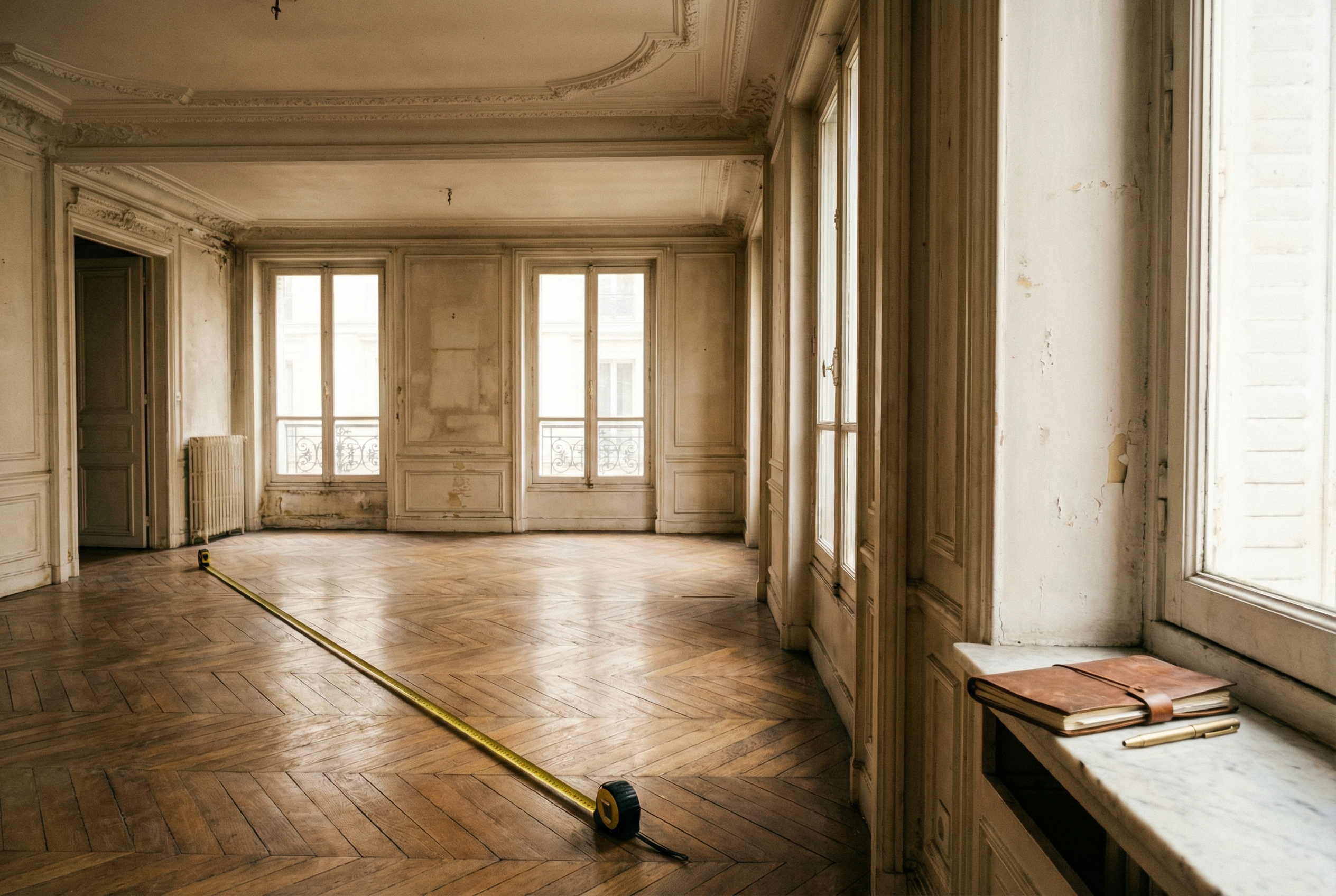 Visite appartement en rénovation Paris — diagnostic lumière volumes potentiel